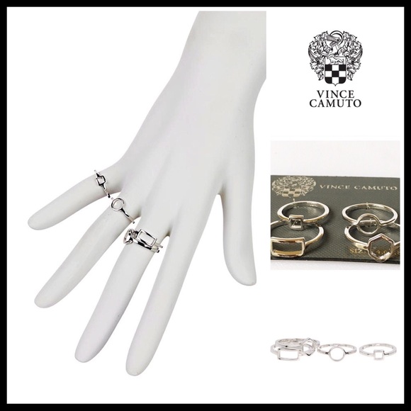 VINCE CAMUTO 4 SET STACKABLE GEO SILVER RINGS A2C - Picture 8 of 8